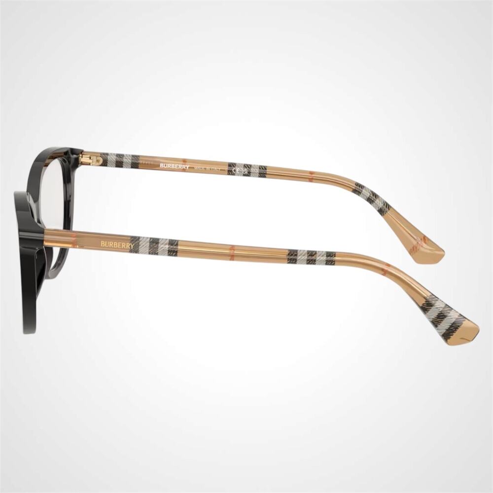 New Burberry Eyeglasses Black Cat Eye Check Sand Arms 54-17-140 w/ Box & Case - Picture 3 of 7